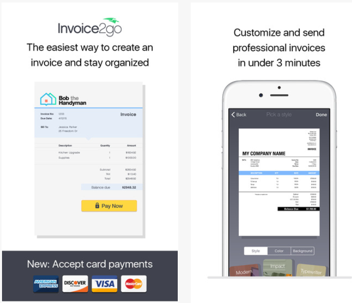 Invoice2go travail facture