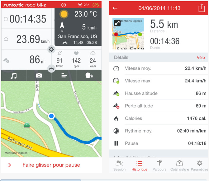 Runtastic pro cycle sport vélo GPS