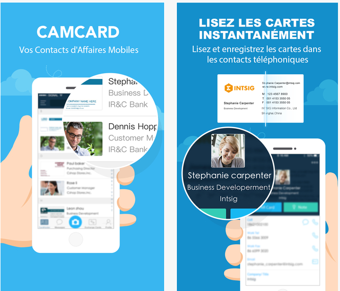 camcard travail carte visite iphone