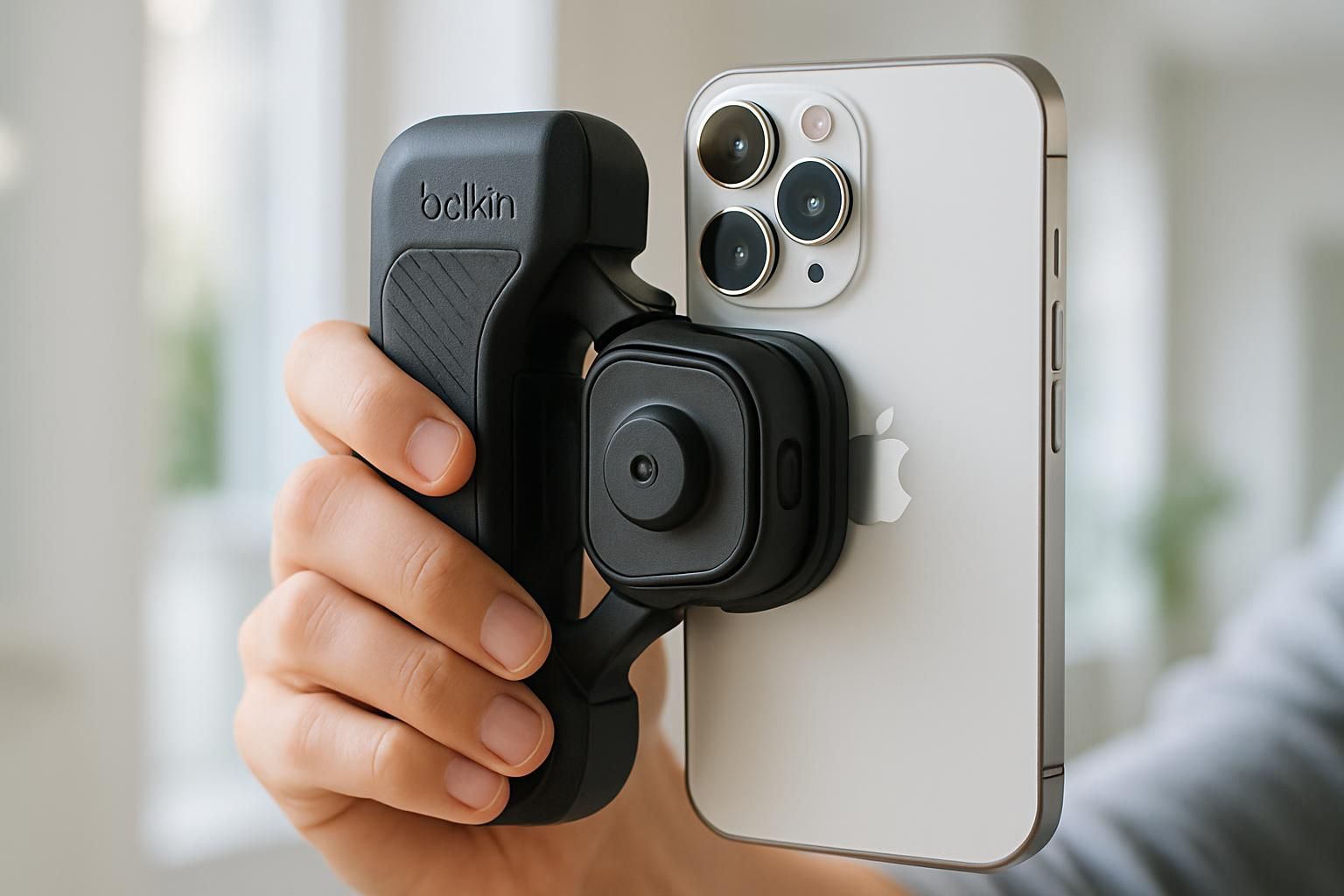 découvrez le belkin stage powergrip pour iphone, une poignée photo innovante qui offre bien plus qu'une simple prise en main, pour des photos et vidéos stabilisées et professionnelles.